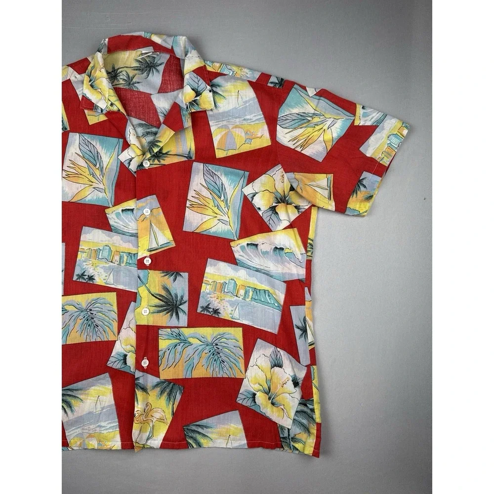 Vintage Oceanaire Hawaiian Shirt Mens Medium Floral Tropical Made in USA Red M